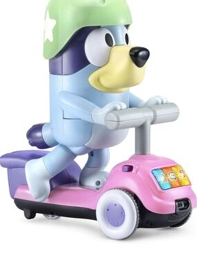 Bluey Ride-On Scooter Figure Toy with Pink Scooter and Green Helmet